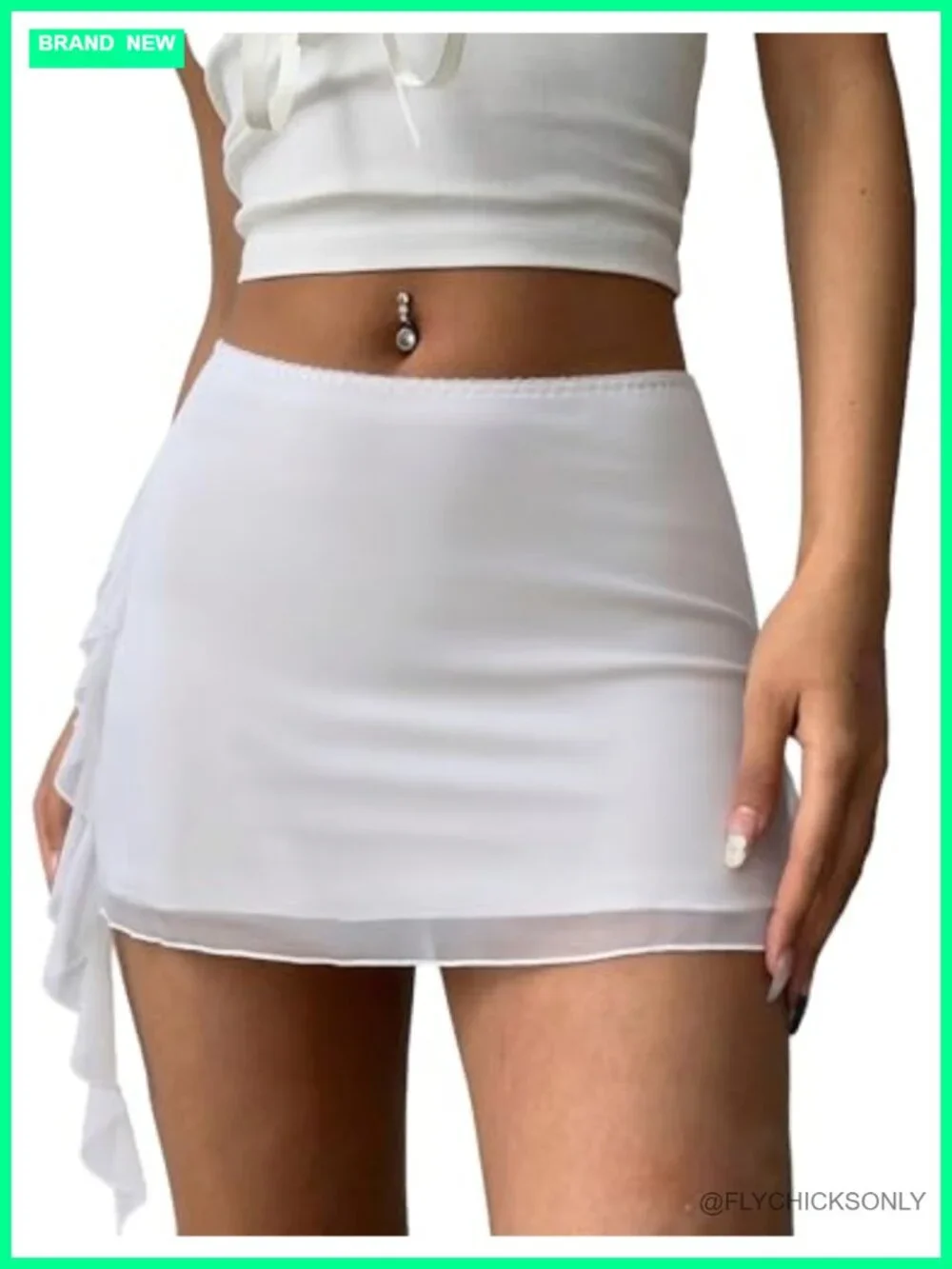 Mesh Flowy Y2K Mini Skirt - Soft Stretchy Ribbon Trim